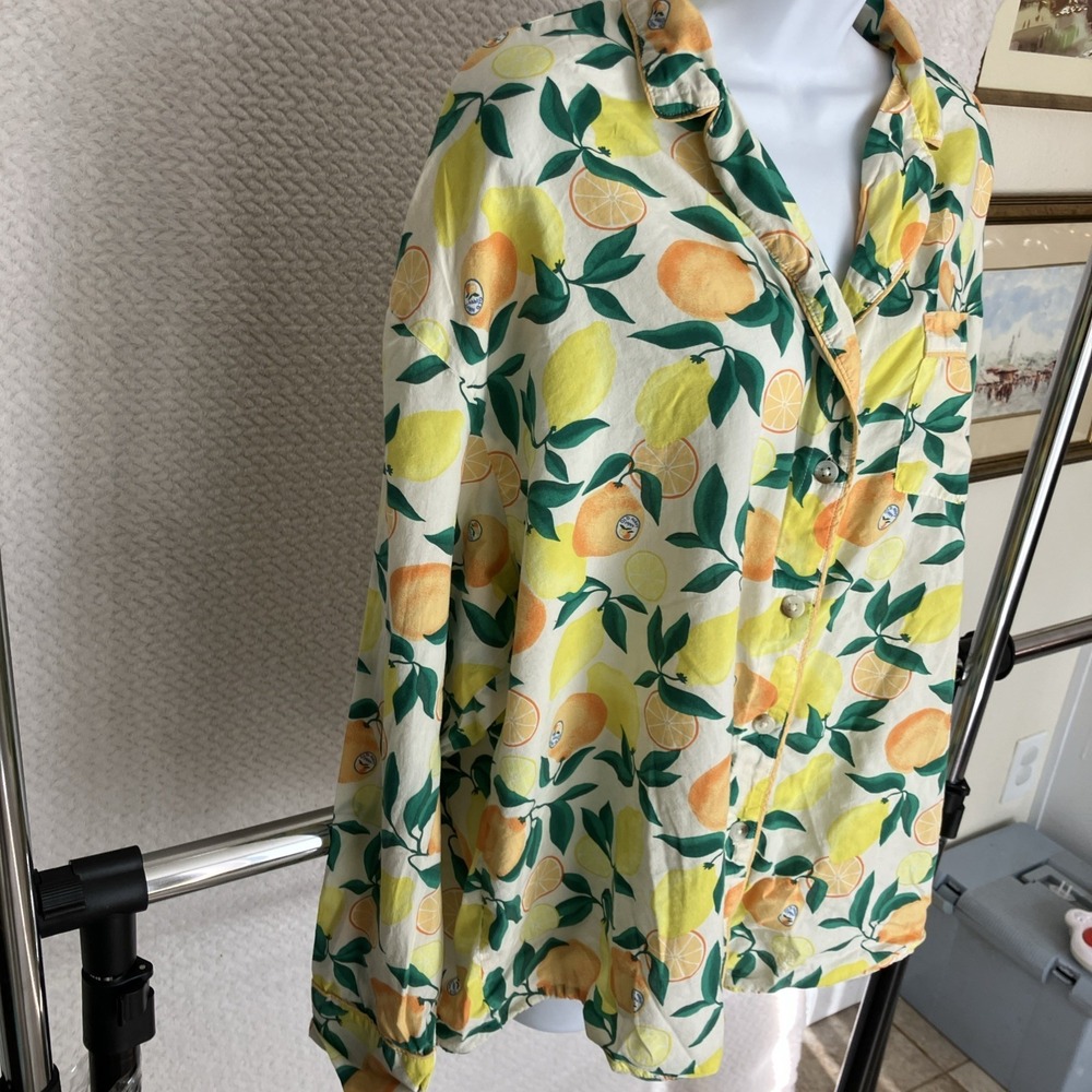 Old Navy Women Top XL Tall Citrus Fruit Button Up Lemon Lightweight Summer Vibes - Picture 6 of 10